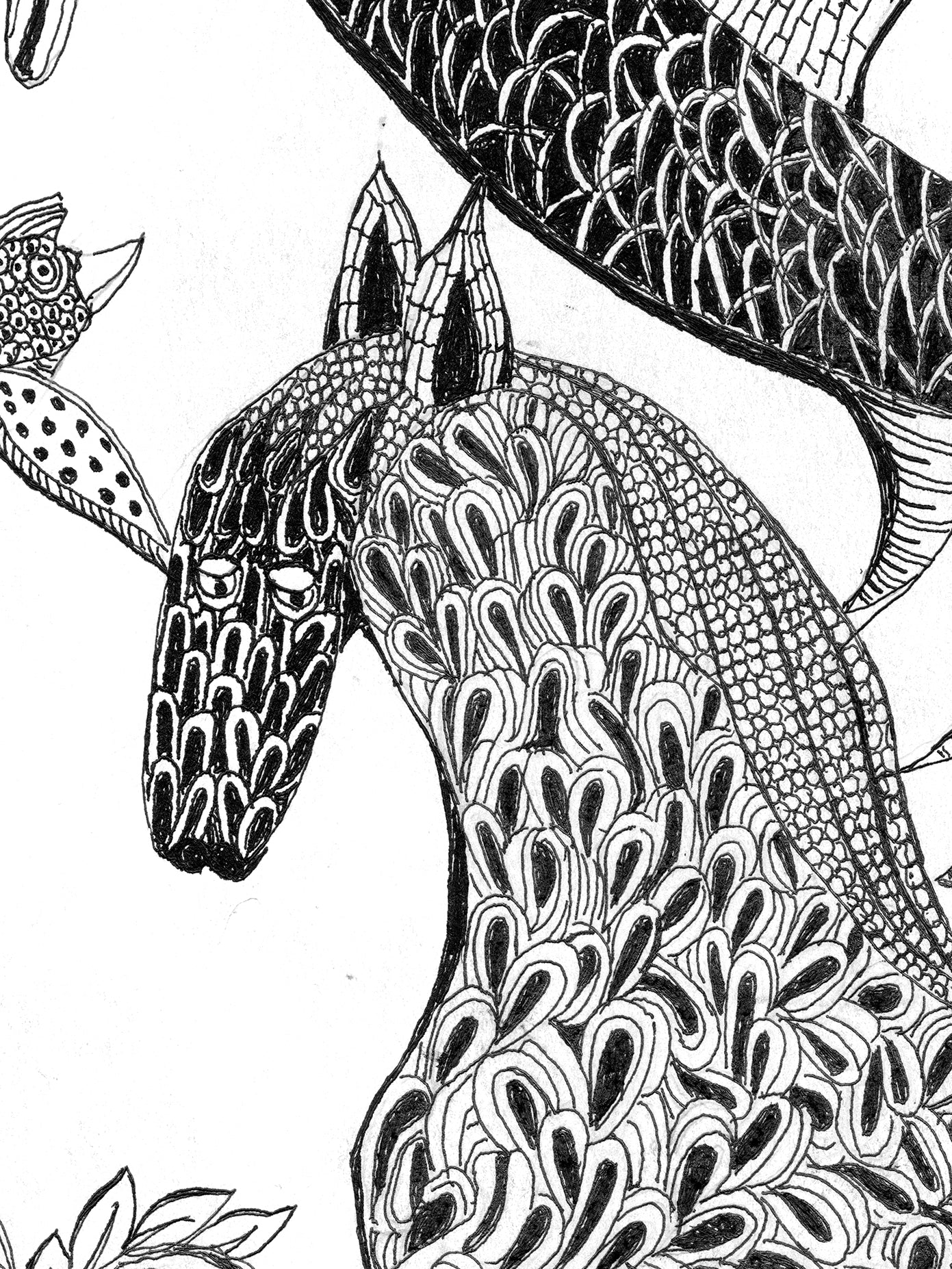 A high resolution scan of a drawing on watercolor paper closeup