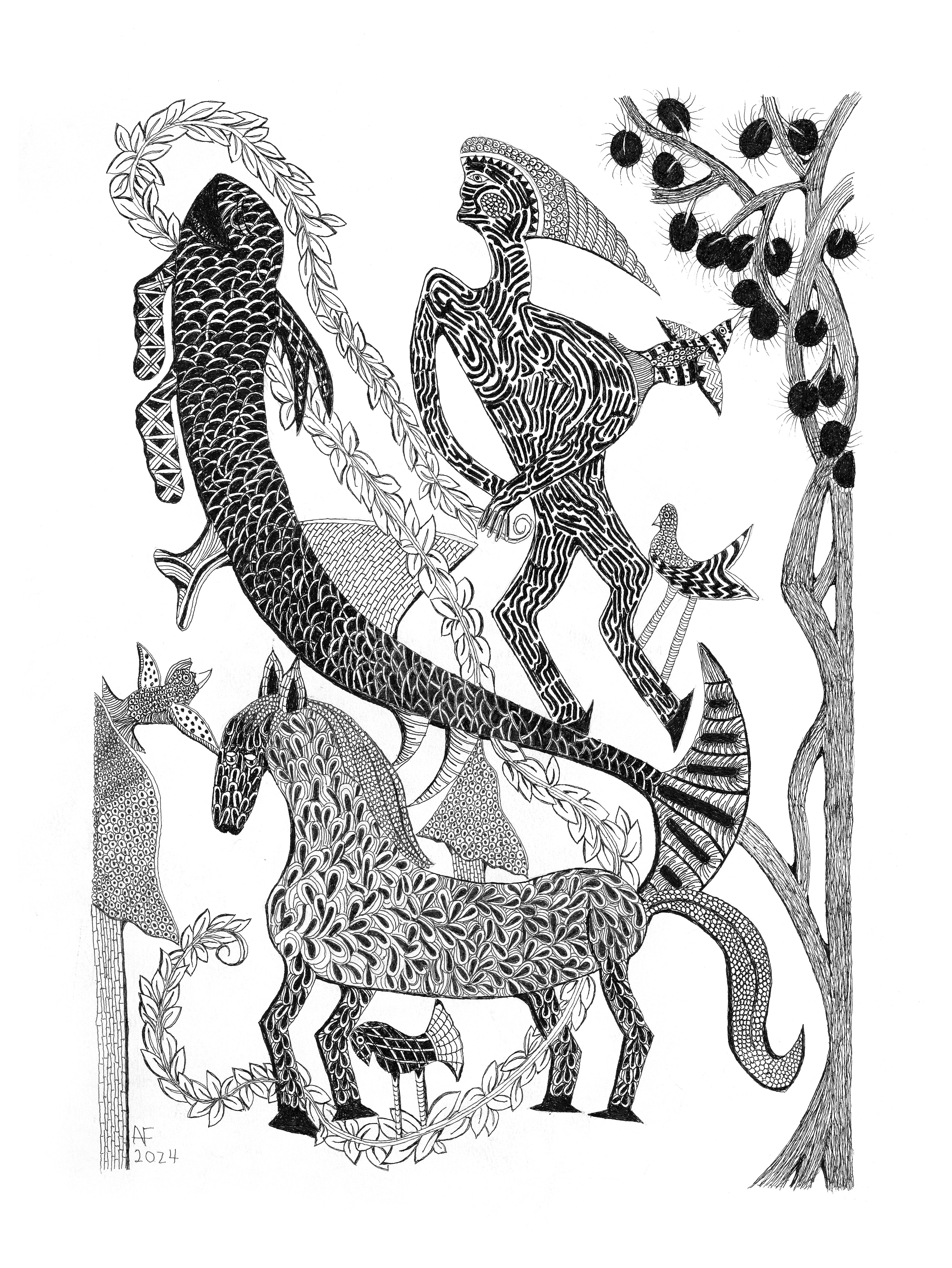 A high resolution scan of a drawing on watercolor paper
